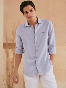 Andamen - Men Grey Linen Textured Regular Fit Casual Shirt