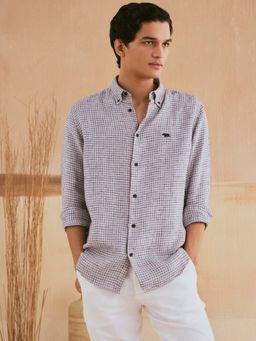 Andamen - Men Grey Linen Checks Regular Fit Casual Shirt