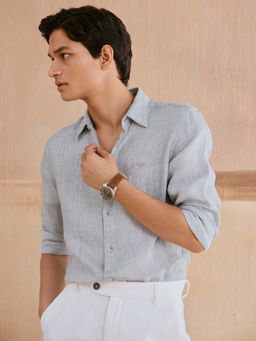 Andamen - Men Grey Linen Textured Regular Fit Casual Shirt