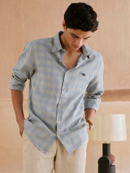 Andamen - Men Grey Linen Checks Slim Fit Casual Shirt