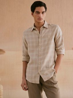 Andamen - Men Beige Linen Checks Regular Fit Casual Shirt