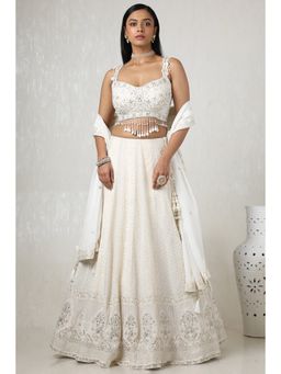 Soch - Women White Georgette Embellished Lehenga and Choli with Dupatta (Set of 3)