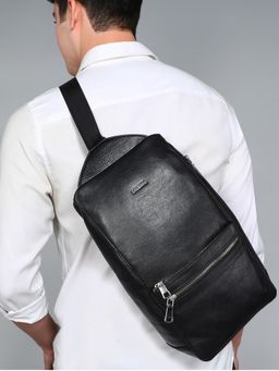 Sassora - Genuine Leather Unisex Black Backpack (M)