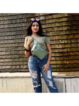 Sassora - Genuine Leather Green Unisex Fanny Pack (M)