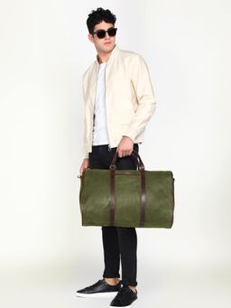 Sassora - Nubuck Leather Multi Purpose Foldable Weekend Duffle Bag Olive (L)
