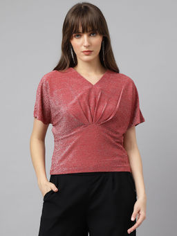 Latin Quarters - Womens Pink Self Design Party Top