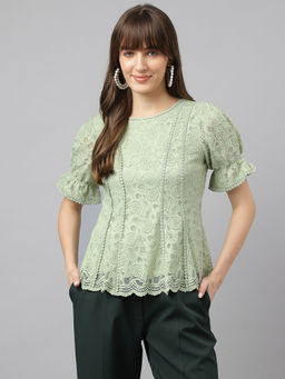 Latin Quarters - Womens Green Embroidered Casual Top