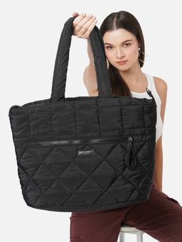 Accessorize London - Womens Naylon Black Quilted Tote Bag