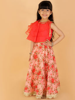 Lil Drama - Girls Red Ghaghra Choli (Set of 2)