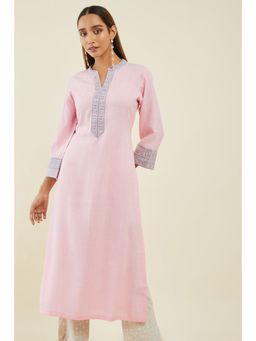 Soch - Blush Pink Rayon Straight Kurta With Embroidered Designs