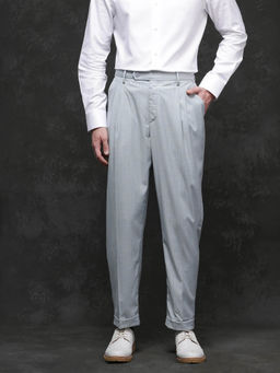 Rare Rabbit - Amosy Grey Striped Relaxed Fit Trouser