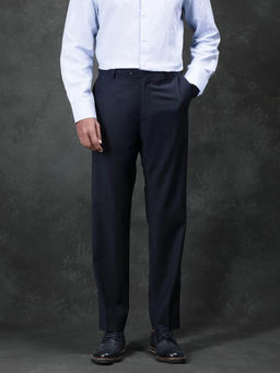 Rare Rabbit - Arbo Navy Blue Plain Regular Fit Trouser