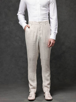 Rare Rabbit - Arcelo Beige Plain Regular Fit Trouser