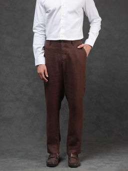 Rare Rabbit - Arcelo Brown Plain Regular Fit Trouser