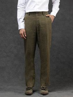 Rare Rabbit - Arcelo Olive Plain Regular Fit Trouser