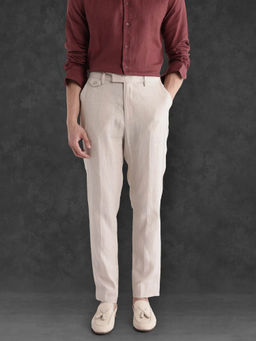 Rare Rabbit - Arcelo-2 Beige Plain Regular Fit Trouser