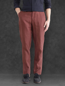Rare Rabbit - Arcelo-2 Rust Plain Regular Fit Trouser