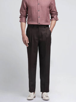 Rare Rabbit - Aront B Dark Brown Plain Relaxed Fit Trouser