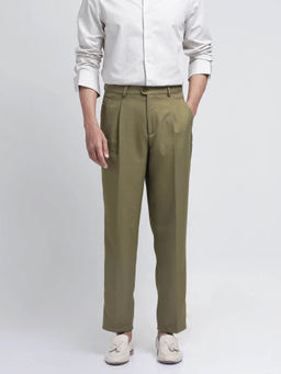 Rare Rabbit - Aront B Olive Plain Relaxed Fit Trouser
