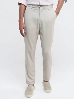 Rare Rabbit - Baxet Light Off White Plain Regular Fit Trouser