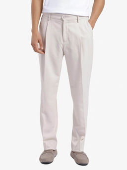 Rare Rabbit - Branter Off White Plain Relaxed Fit Trouser