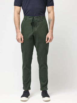 Rare Rabbit - Caloon Green Plain Regular Fit Trouser
