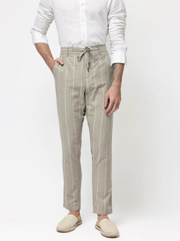 Rare Rabbit - Canal Grey Striped Regular Fit Trouser