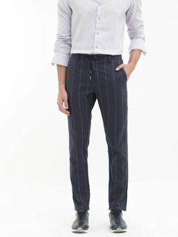 Rare Rabbit - Canal Navy Blue Striped Regular Fit Trouser