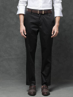 Rare Rabbit - Comotel Black Plain Regular Fit Trouser