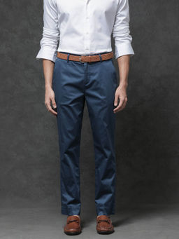 Rare Rabbit - Comotel Blue Plain Regular Fit Trouser