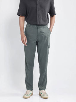 Rare Rabbit - Curex Dusky Green Plain Regular Fit Trouser