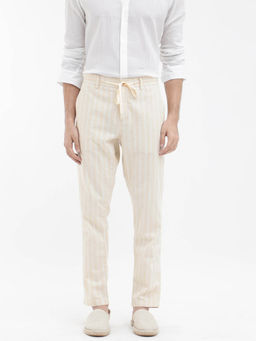 Rare Rabbit - Dano Beige Striped Regular Fit Trouser