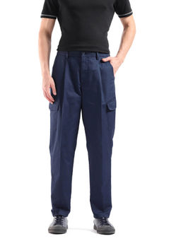 Rare Rabbit - Eber Navy Blue Plain Regular Fit Trouser