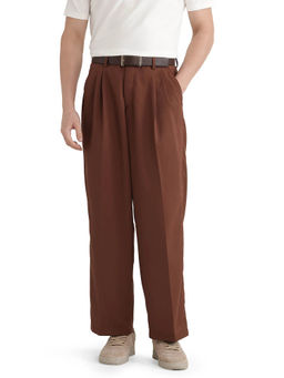 Rare Rabbit - Enzot Brown Plain Relaxed Fit Trouser