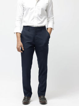 Rare Rabbit - Glade-1 Navy Blue Plain Regular Fit Trouser