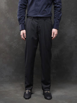 Rare Rabbit - Ital Black Plain Regular Fit Trouser