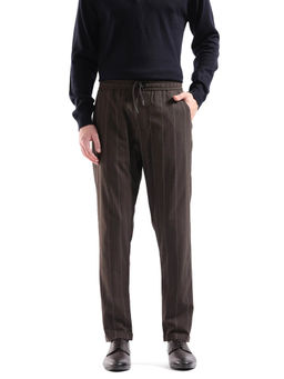 Rare Rabbit - Jaret Brown Striped Relaxed Fit Trouser