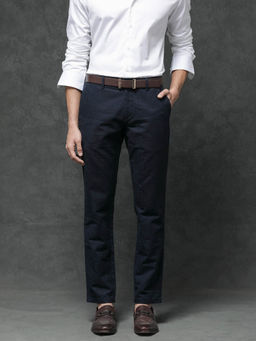 Rare Rabbit - Jeck-1 Navy Blue Jacquard Regular Fit Trouser