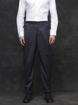 Rare Rabbit - Jorin Dark Grey Checks Relaxed Fit Trouser