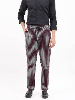 Rare Rabbit - Kimo Maroon Striped Regular Fit Trouser