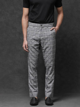 Rare Rabbit - Lenid Grey Checked Regular Fit Trouser
