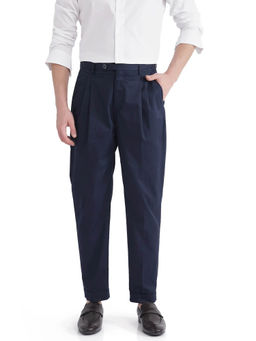 Rare Rabbit - Lewit Navy Blue Plain Regular Fit Trouser