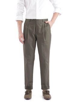 Rare Rabbit - Lewit Olive Plain Regular Fit Trouser