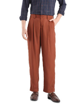 Rare Rabbit - Memos Rust Plain Regular Fit Trouser