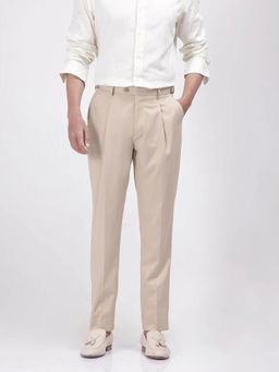 Rare Rabbit - Naji Beige Plain Relaxed Fit Trouser