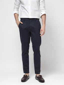 Rare Rabbit - Orany Navy Blue Plain Regular Fit Trouser