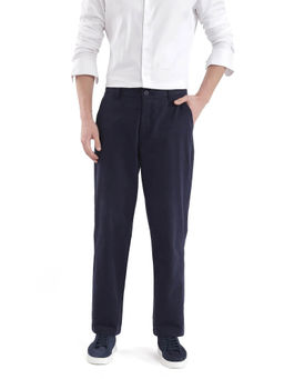 Rare Rabbit - Oren Navy Blue Plain Straight Fit Trouser