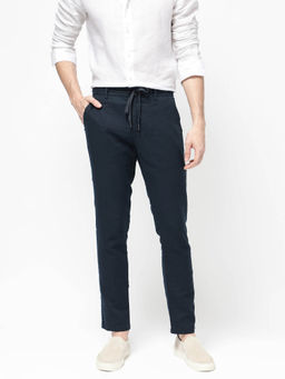 Rare Rabbit - Pastor-2 Navy Blue Plain Regular Fit Trouser