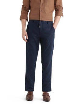 Rare Rabbit - Pastor-25 Navy Blue Plain Regular Fit Trouser