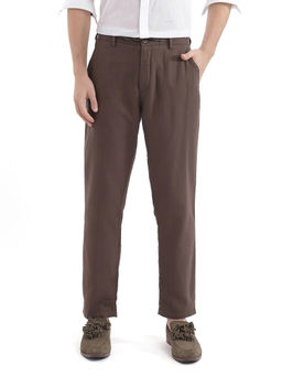 Rare Rabbit - Pastor-3 Dark Brown Plain Regular Fit Trouser